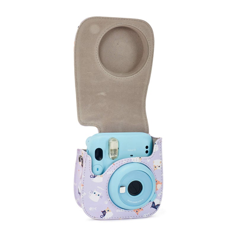 Phetium Instant mini 12 Camera Protective Case Compatible with Instax Mini 12 11,PU Leather Bag with Pocket and Adjustable Shoulder Strap (Purple Cat) - Image 3